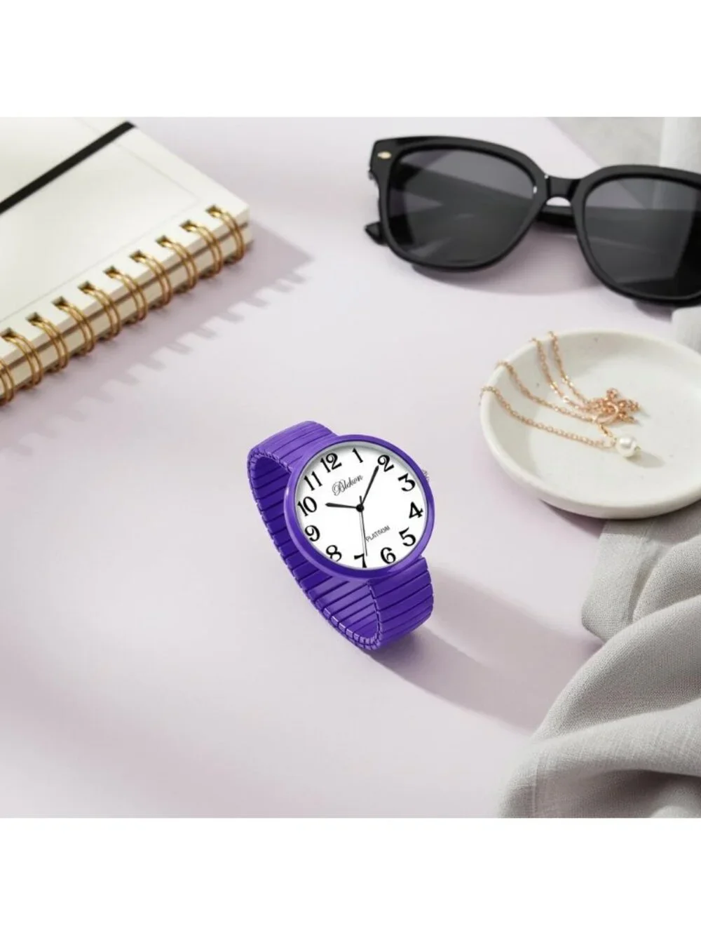 Women's Lavender Super Large Face Stretch Band Japanese Movement Fashion Watch